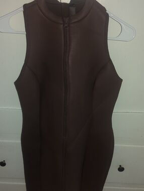 SKIMS Brown Sleeveless Front-Zip Dress